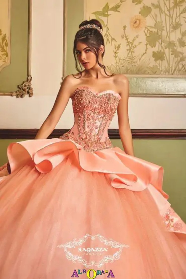 Peach and gold quinceanera cheap dresses